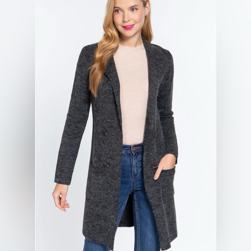 Sugar Rain Open Front Sweater Jacket Gray Size Small